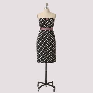 Anthropologie Maeve Polka Peppered Bow Front Pinup Strapless Sheath Dress Black